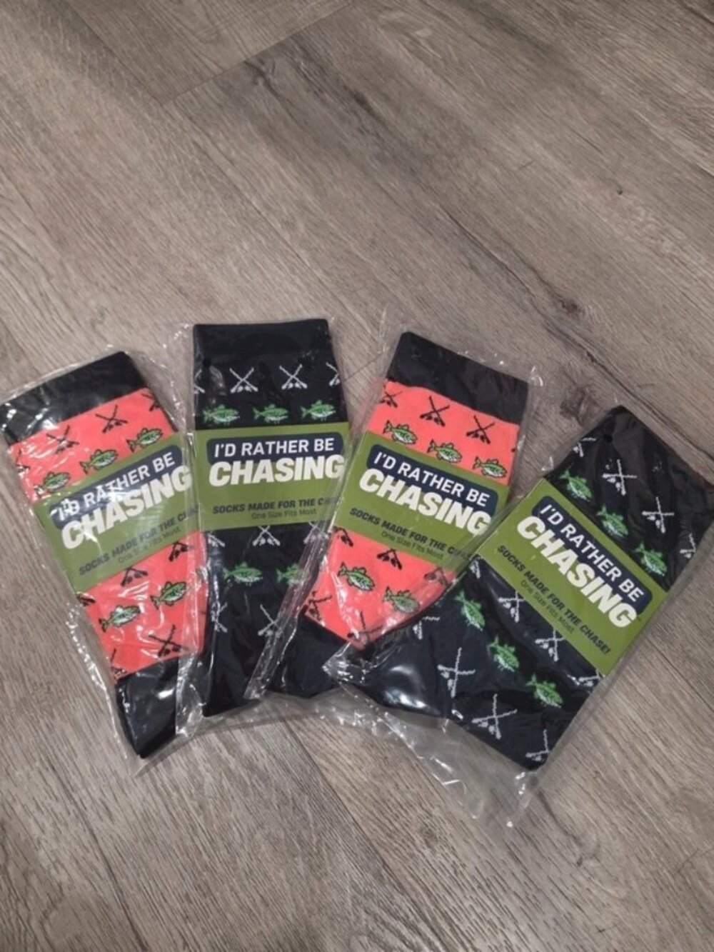 I'd rather be chasing mens fishing sock bundle of 4. Black and orange